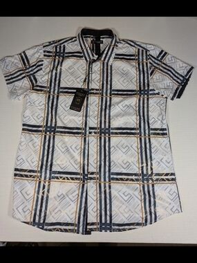 CHUXX Men's Short Sleeve Plaid Shirt - White/Black/Gold